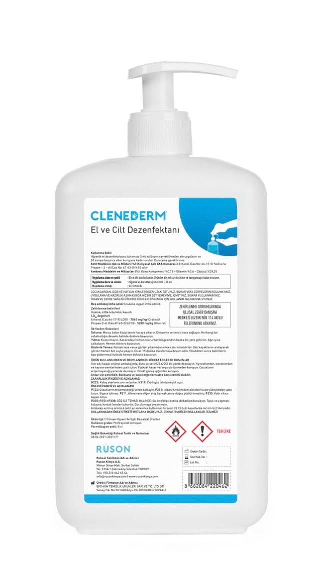 Clenederm – Əl və Dəri üçün Antiseptik Hazır Məhlul – 1 L
